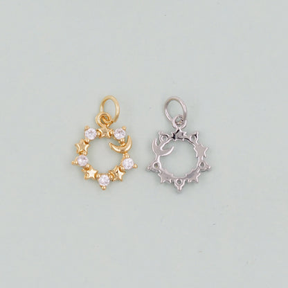 Gold Moon Star Charms,18K Gold Filled CZ Moon Pendant,Celestial Charm Bracelet Necklace for DIY Jewelry Making Supply