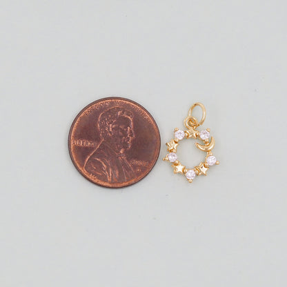 Gold Moon Star Charms,18K Gold Filled CZ Moon Pendant,Celestial Charm Bracelet Necklace for DIY Jewelry Making Supply