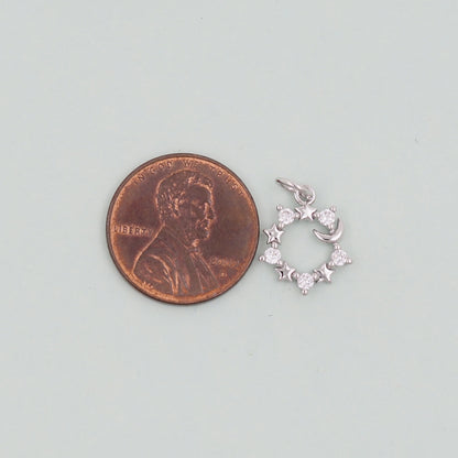 Gold Moon Star Charms,18K Gold Filled CZ Moon Pendant,Celestial Charm Bracelet Necklace for DIY Jewelry Making Supply