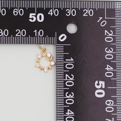 Gold Moon Star Charms,18K Gold Filled CZ Moon Pendant,Celestial Charm Bracelet Necklace for DIY Jewelry Making Supply