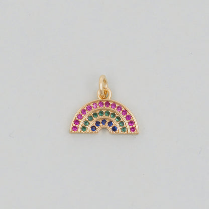 Gold Rainbow Charms,18K Gold Filled CZ rainbow Pendant,Silver rainbow Charm Bracelet Necklace for DIY Jewelry Making Supply