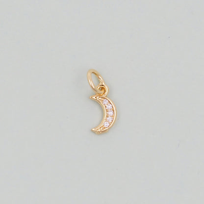Gold Moon Charms,18K Gold Filled CZ Moon Pendant,Celestial Charm Bracelet Necklace for DIY Jewelry Making Supply