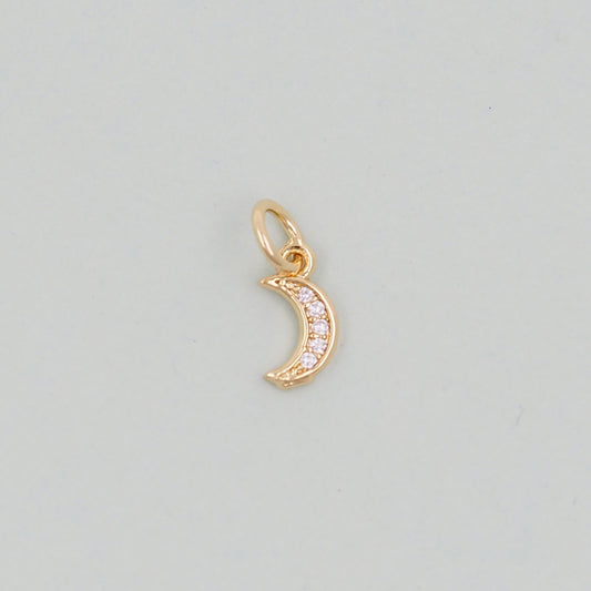Gold Moon Charms,18K Gold Filled CZ Moon Pendant,Celestial Charm Bracelet Necklace for DIY Jewelry Making Supply