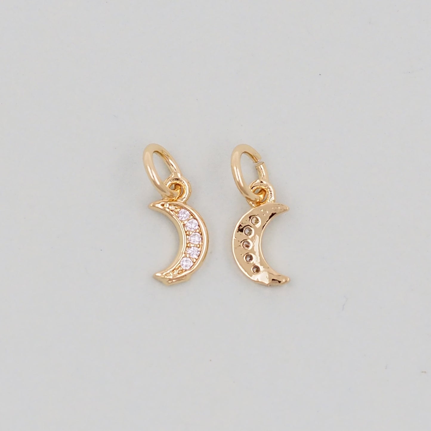 Gold Moon Charms,18K Gold Filled CZ Moon Pendant,Celestial Charm Bracelet Necklace for DIY Jewelry Making Supply