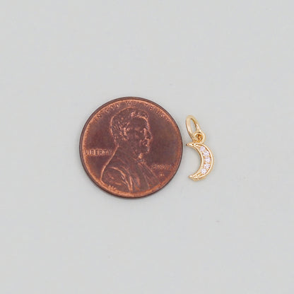Gold Moon Charms,18K Gold Filled CZ Moon Pendant,Celestial Charm Bracelet Necklace for DIY Jewelry Making Supply
