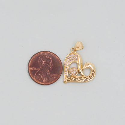 Gold Heart Charms,18K Gold Filled CZ Heart Pendant,Heart Charm Bracelet Necklace for DIY Jewelry Making Supply