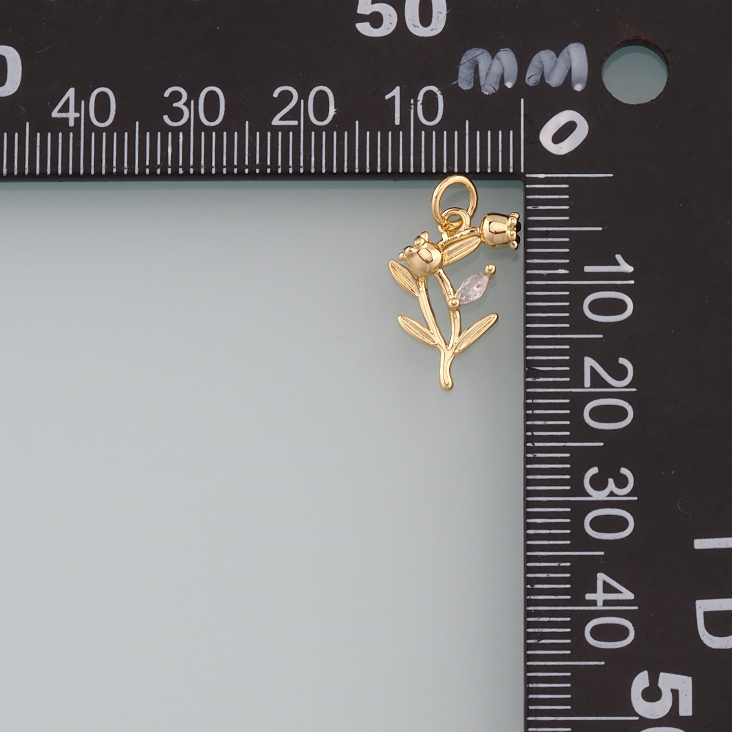 18K Gold Filled Tulip Pendant,CZ Micro Pave Flower Charm Bracelet Necklace for DIY Jewelry Making Supply