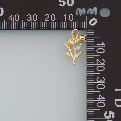 18K Gold Filled Tulip Pendant,CZ Micro Pave Flower Charm Bracelet Necklace for DIY Jewelry Making Supply