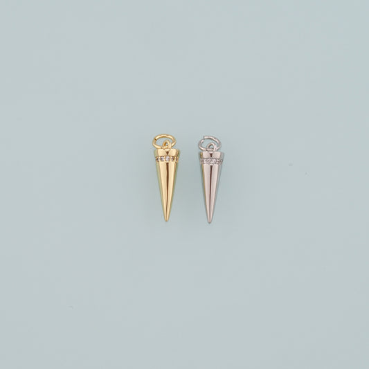 Gold Spikes Charms,18K Gold Filled Tapered Pendant,CZ Micro Pave Tapered Charm Bracelet Necklace for DIY Jewelry Making Supply