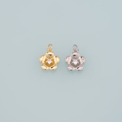Gold Flower Charms,18K Gold Filled Flower Pendant,CZ Micro Pave Flower Charm Bracelet Necklace for DIY Jewelry Making Supply