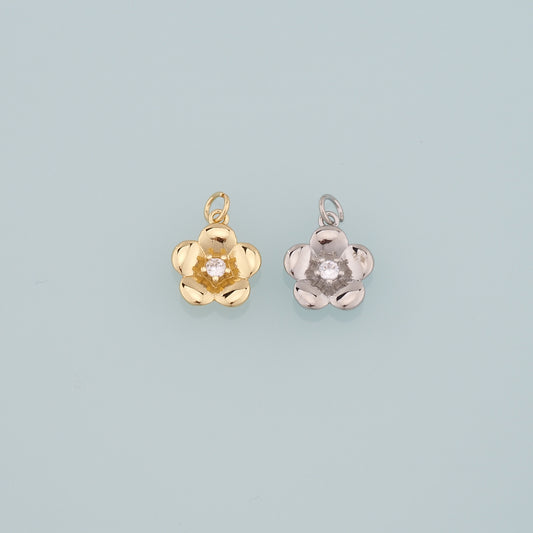 Gold Flower Charms,18K Gold Filled Flower Pendant,CZ Micro Pave Flower Charm Bracelet Necklace for DIY Jewelry Making Supply