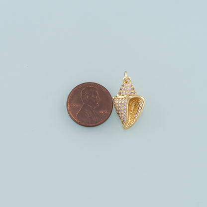 Gold Conch Charms,18K Gold Filled Conch Pendant,CZ Micro Pave Conch Shell Charm Bracelet Necklace for DIY Jewelry Making Supply