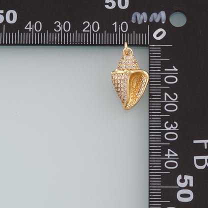 Gold Conch Charms,18K Gold Filled Conch Pendant,CZ Micro Pave Conch Shell Charm Bracelet Necklace for DIY Jewelry Making Supply