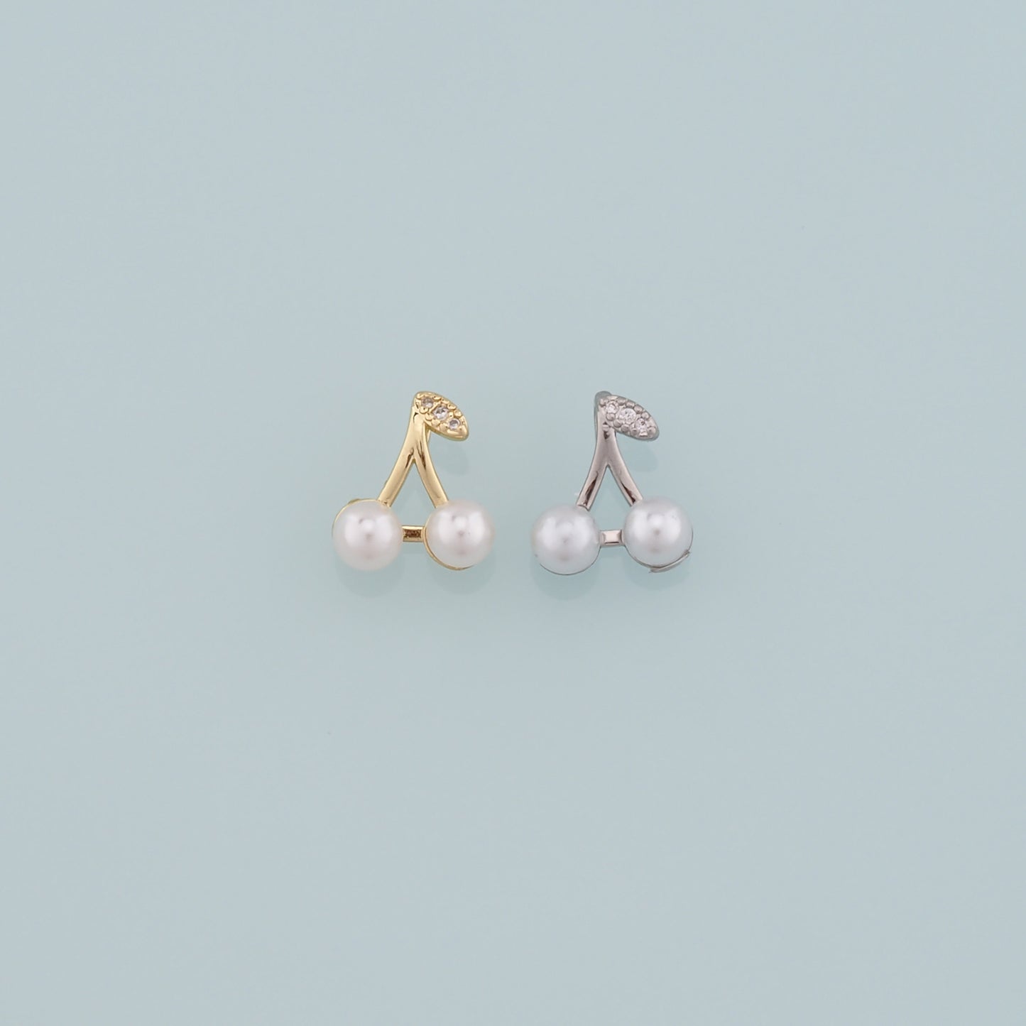 Gold Cherry Charms,18K Gold Filled Pearl Cherry Pendant,CZ Micro Pave Fruit Charm Bracelet Necklace for DIY Jewelry Making Supply