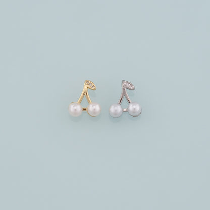 Gold Cherry Charms,18K Gold Filled Pearl Cherry Pendant,CZ Micro Pave Fruit Charm Bracelet Necklace for DIY Jewelry Making Supply