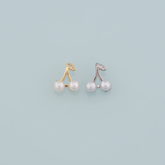 Gold Cherry Charms,18K Gold Filled Pearl Cherry Pendant,CZ Micro Pave Fruit Charm Bracelet Necklace for DIY Jewelry Making Supply