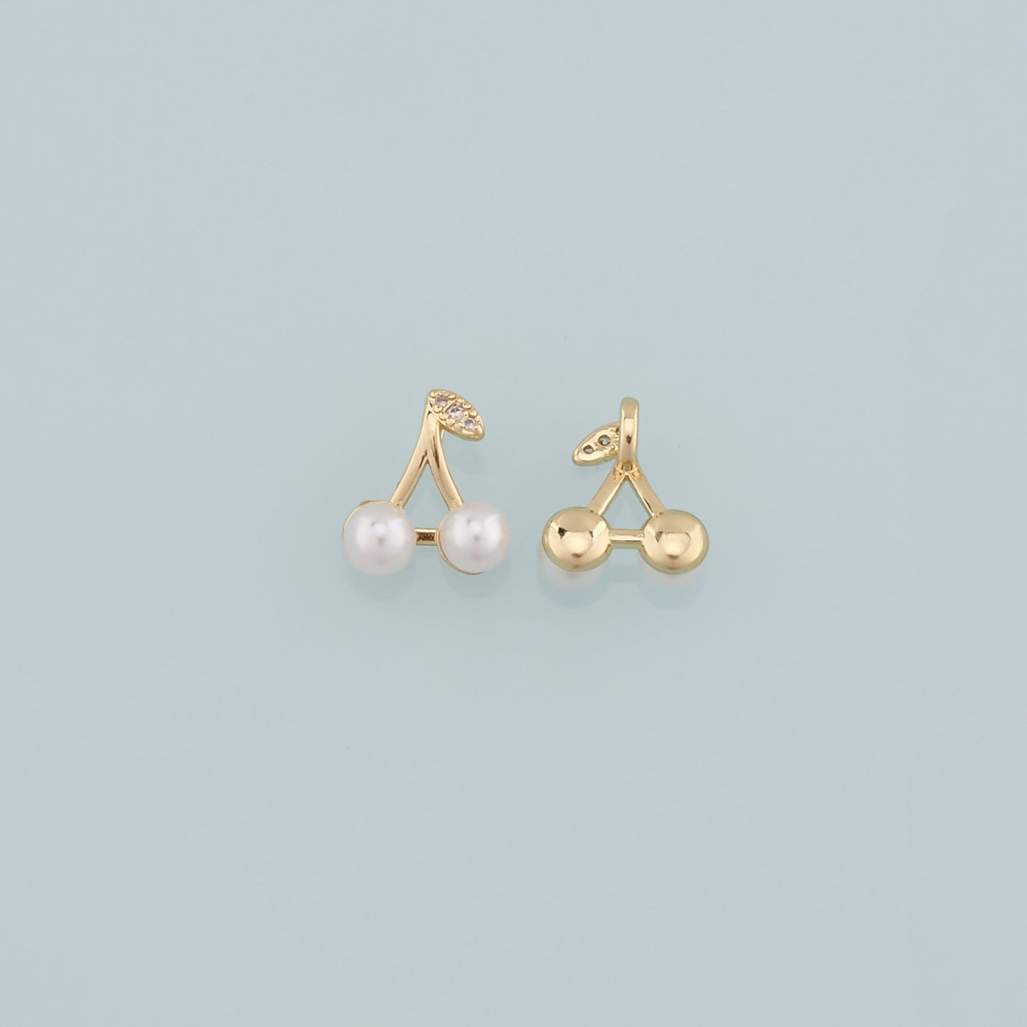 Gold Cherry Charms,18K Gold Filled Pearl Cherry Pendant,CZ Micro Pave Fruit Charm Bracelet Necklace for DIY Jewelry Making Supply