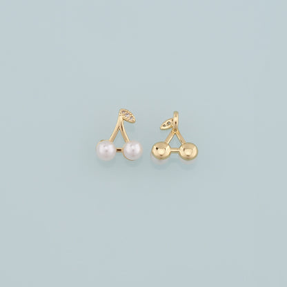 Gold Cherry Charms,18K Gold Filled Pearl Cherry Pendant,CZ Micro Pave Fruit Charm Bracelet Necklace for DIY Jewelry Making Supply