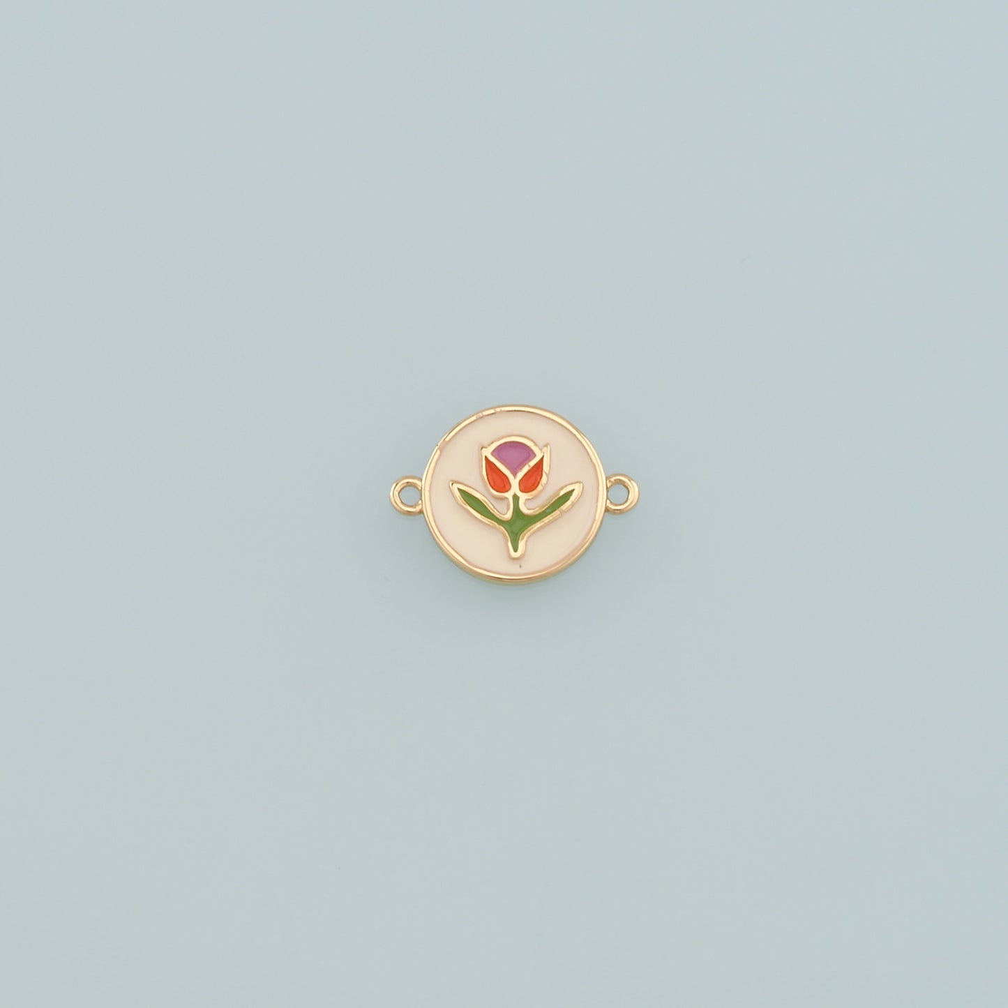 18K Gold Filled Tulip Connector,Enamel Flower Charm Bracelet Necklace for DIY Jewelry Making Supply