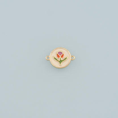 18K Gold Filled Tulip Connector,Enamel Flower Charm Bracelet Necklace for DIY Jewelry Making Supply