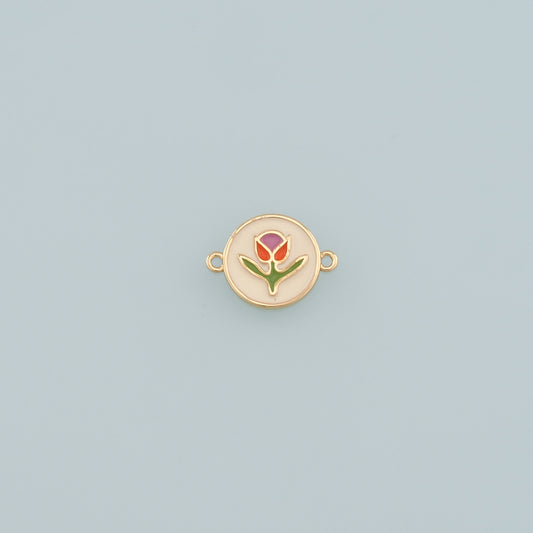 18K Gold Filled Tulip Connector,Enamel Flower Charm Bracelet Necklace for DIY Jewelry Making Supply