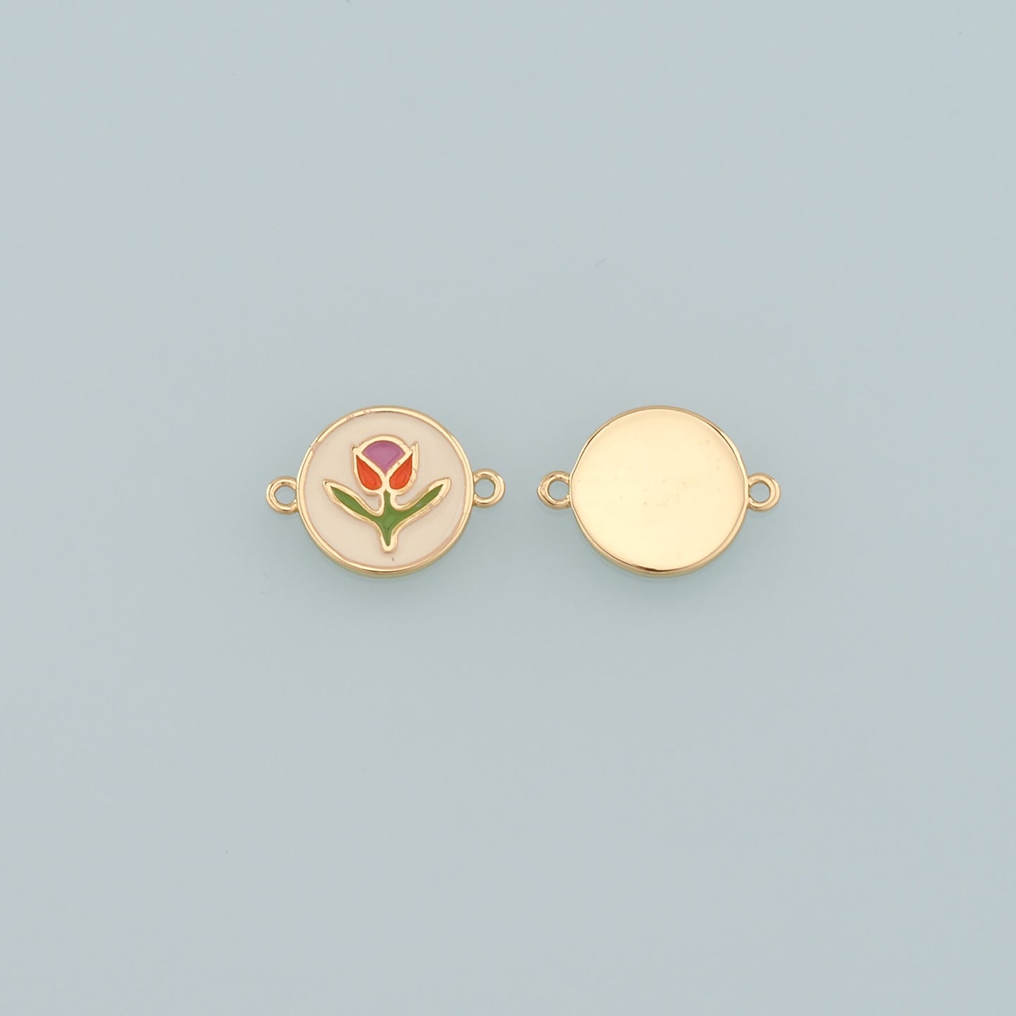 18K Gold Filled Tulip Connector,Enamel Flower Charm Bracelet Necklace for DIY Jewelry Making Supply