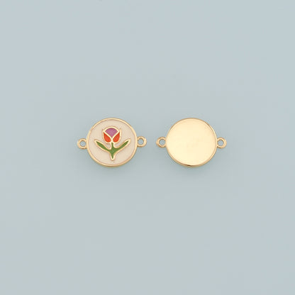 18K Gold Filled Tulip Connector,Enamel Flower Charm Bracelet Necklace for DIY Jewelry Making Supply