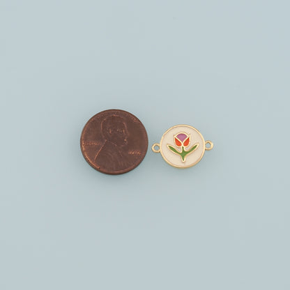 18K Gold Filled Tulip Connector,Enamel Flower Charm Bracelet Necklace for DIY Jewelry Making Supply
