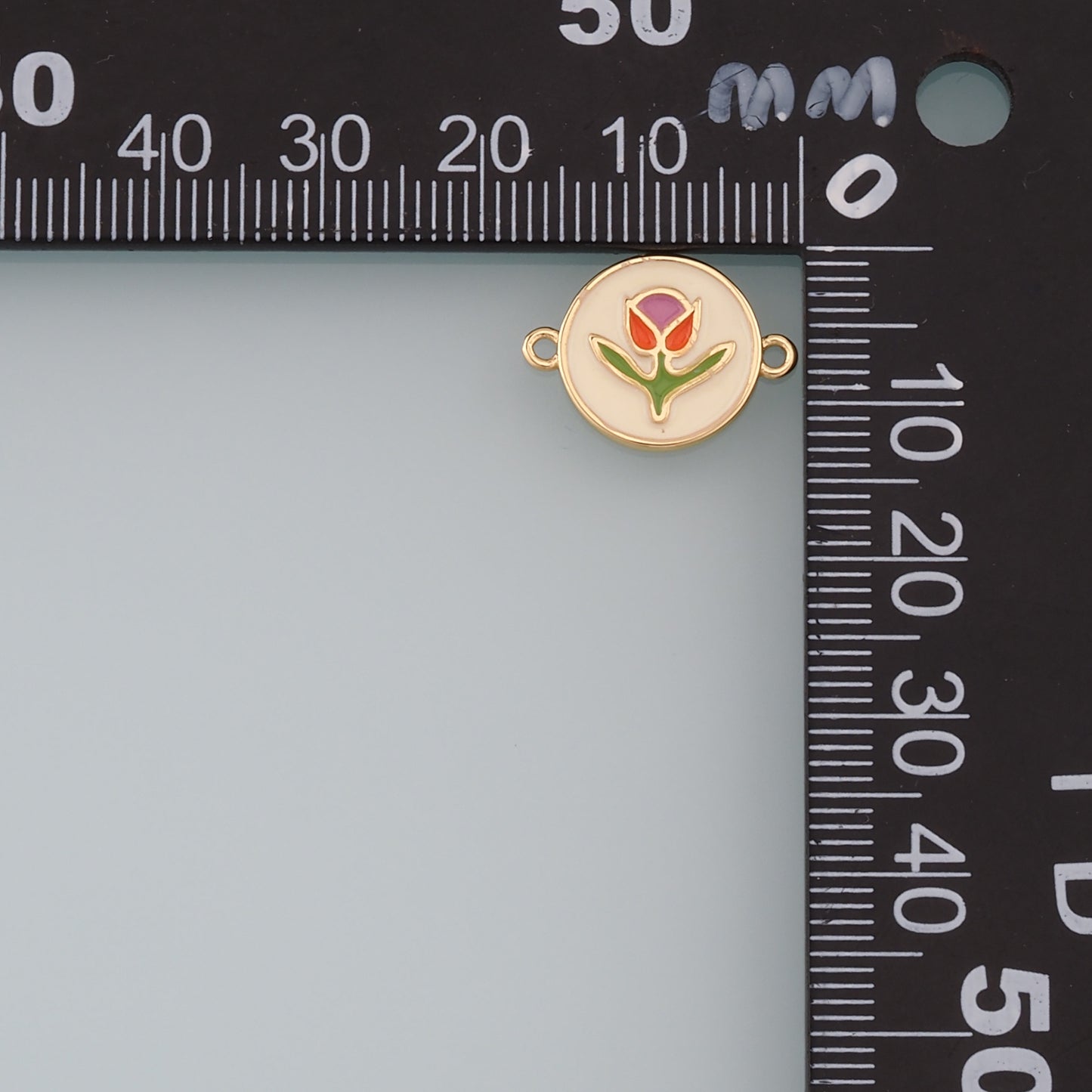 18K Gold Filled Tulip Connector,Enamel Flower Charm Bracelet Necklace for DIY Jewelry Making Supply
