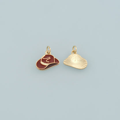 Gold Cowboy Hat Charms,18K Gold Filled Cowboy Hat Pendant,Enamel Hat Charm Bracelet Necklace for DIY Jewelry Making Supply