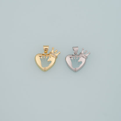Gold Heart Charms,18K Gold Filled Heart Pendant,CZ Micro Pave Heart Crown Charm Bracelet Necklace for DIY Jewelry Making Supply