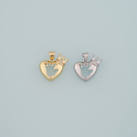 Gold Heart Charms,18K Gold Filled Heart Pendant,CZ Micro Pave Heart Crown Charm Bracelet Necklace for DIY Jewelry Making Supply