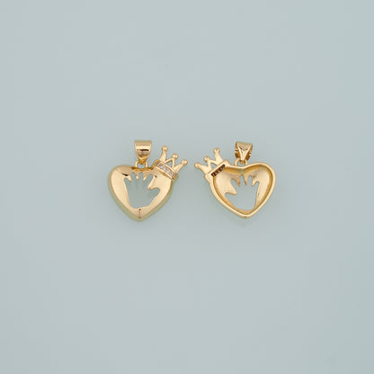 Gold Heart Charms,18K Gold Filled Heart Pendant,CZ Micro Pave Heart Crown Charm Bracelet Necklace for DIY Jewelry Making Supply