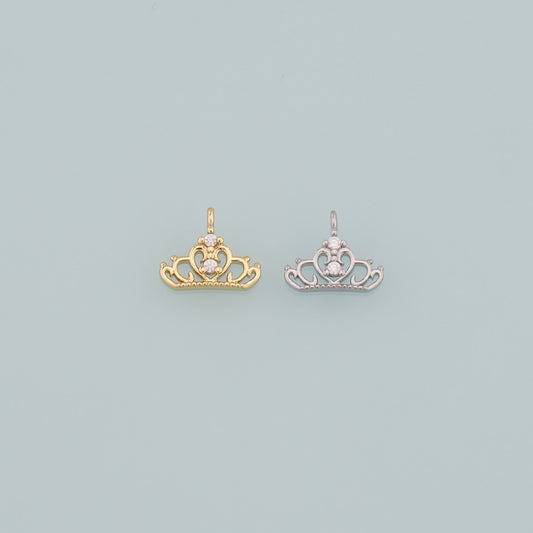 18K Gold Filled Crown Pendant,CZ Micro Pave Crown Charm Bracelet Necklace for DIY Jewelry Making Supply