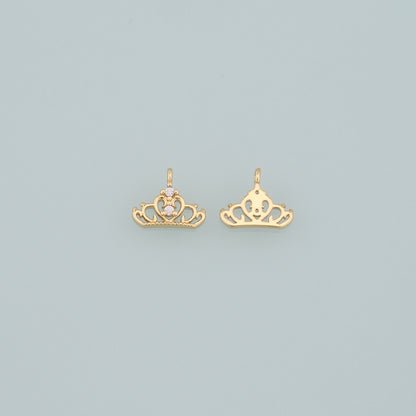 18K Gold Filled Crown Pendant,CZ Micro Pave Crown Charm Bracelet Necklace for DIY Jewelry Making Supply
