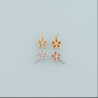 Gold Flower Charms,18K Gold Filled Flower Pendant,CZ Micro Pave Flower Charm Bracelet Necklace for DIY Jewelry Making Supply