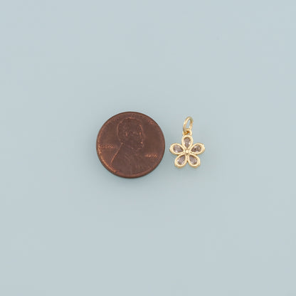 Gold Flower Charms,18K Gold Filled Flower Pendant,CZ Micro Pave Flower Charm Bracelet Necklace for DIY Jewelry Making Supply