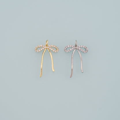 Gold Bow Charms,18K Gold Filled Bow Pendant,CZ Micro Pave Bow Tie Charm Bracelet Necklace for DIY Jewelry Making Supply