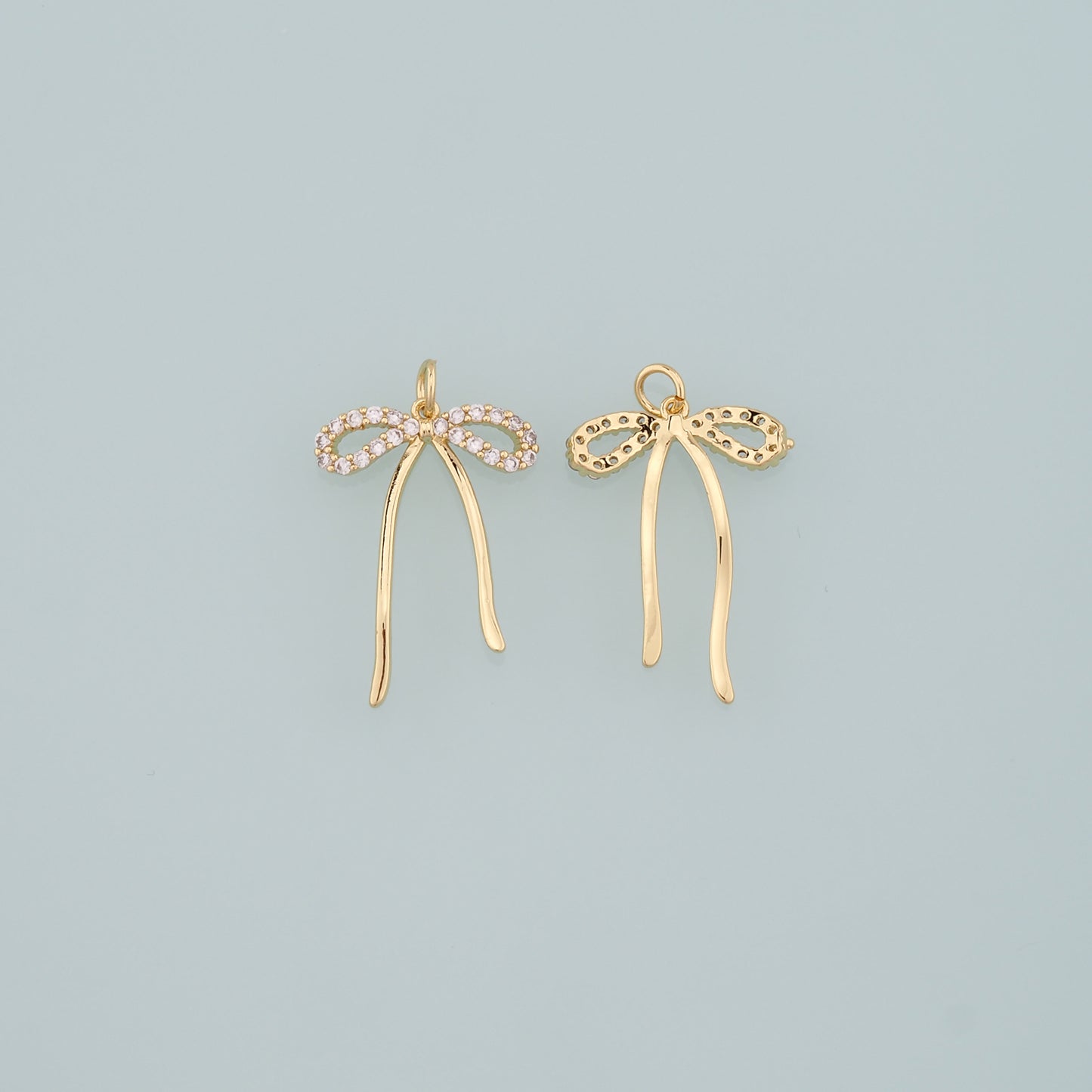 Gold Bow Charms,18K Gold Filled Bow Pendant,CZ Micro Pave Bow Tie Charm Bracelet Necklace for DIY Jewelry Making Supply