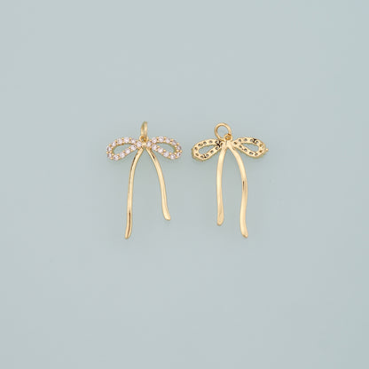 Gold Bow Charms,18K Gold Filled Bow Pendant,CZ Micro Pave Bow Tie Charm Bracelet Necklace for DIY Jewelry Making Supply