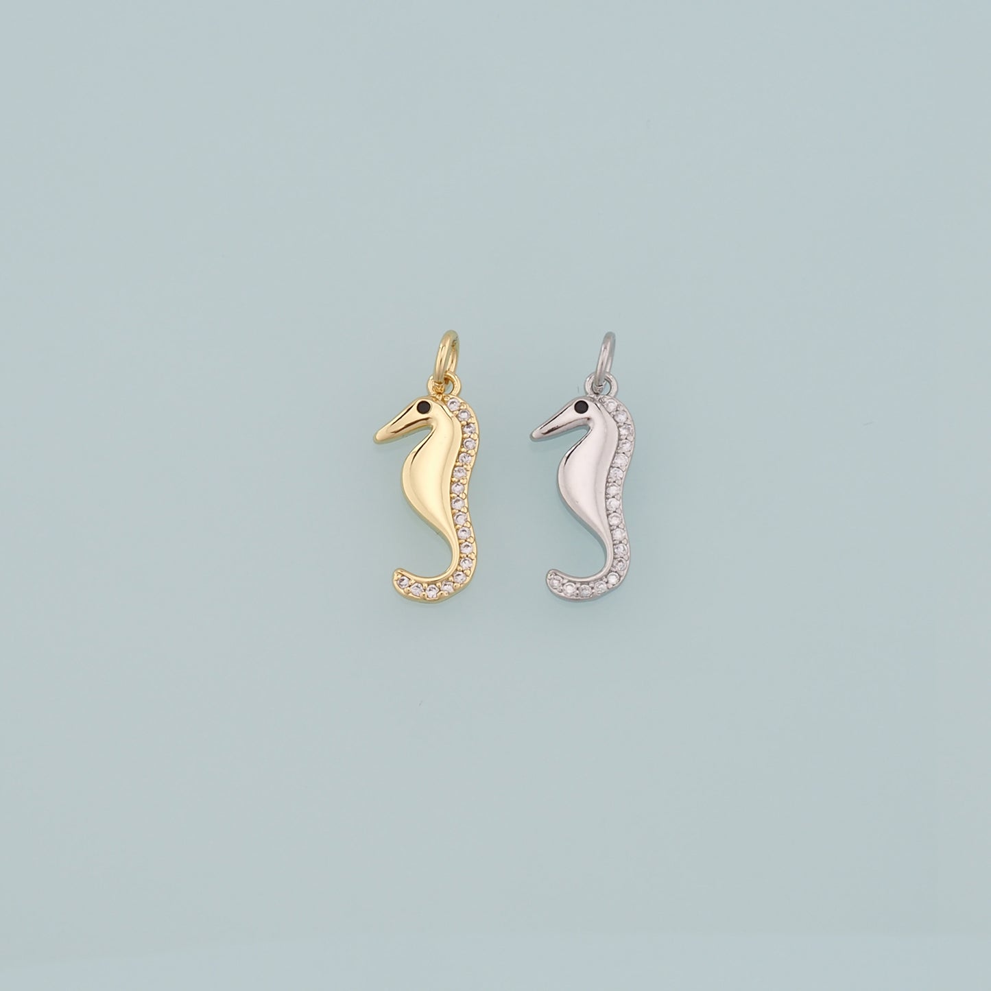 18K Gold Filled Seahorse Pendant,CZ Micro Pave Seahorse Charm Bracelet Necklace for DIY Jewelry Making Supply