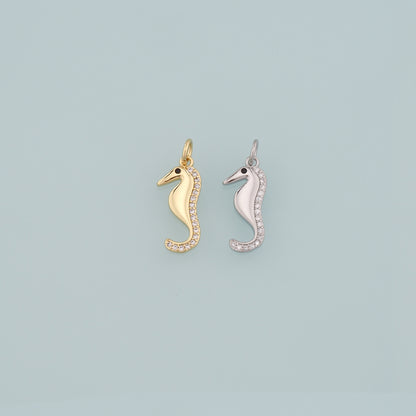 18K Gold Filled Seahorse Pendant,CZ Micro Pave Seahorse Charm Bracelet Necklace for DIY Jewelry Making Supply