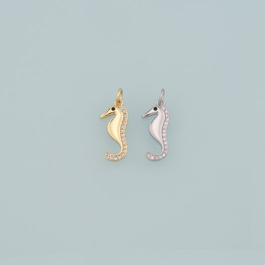 18K Gold Filled Seahorse Pendant,CZ Micro Pave Seahorse Charm Bracelet Necklace for DIY Jewelry Making Supply
