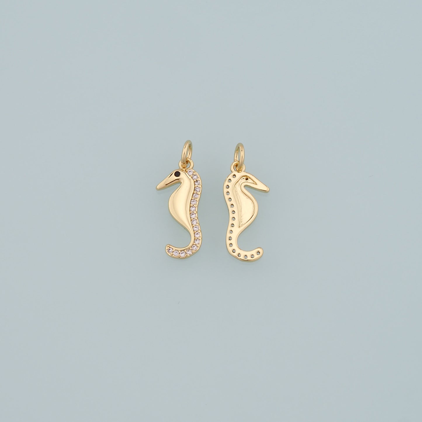 18K Gold Filled Seahorse Pendant,CZ Micro Pave Seahorse Charm Bracelet Necklace for DIY Jewelry Making Supply
