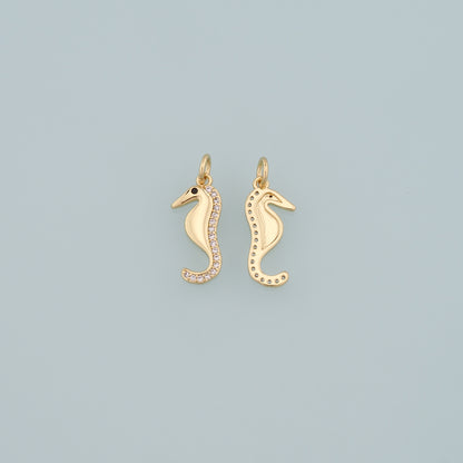 18K Gold Filled Seahorse Pendant,CZ Micro Pave Seahorse Charm Bracelet Necklace for DIY Jewelry Making Supply