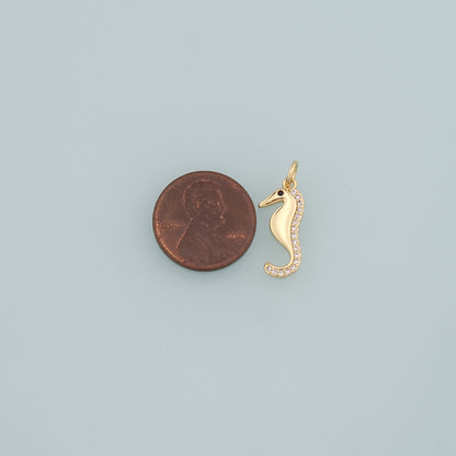 18K Gold Filled Seahorse Pendant,CZ Micro Pave Seahorse Charm Bracelet Necklace for DIY Jewelry Making Supply