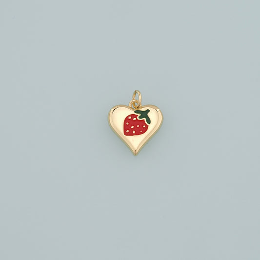 Gold Strawberry Charms,18K Gold Filled Heart Strawberry Pendant,Enamel Fruit Charm Bracelet Necklace for DIY Jewelry Making Supply