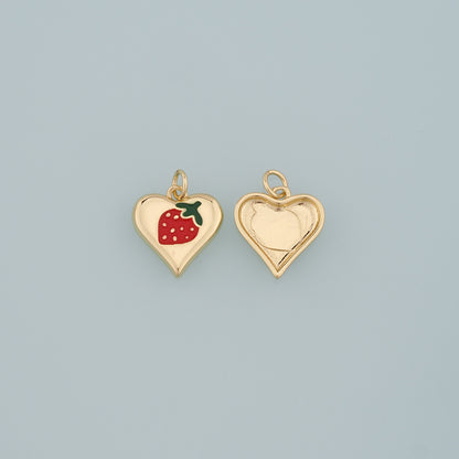 Gold Strawberry Charms,18K Gold Filled Heart Strawberry Pendant,Enamel Fruit Charm Bracelet Necklace for DIY Jewelry Making Supply