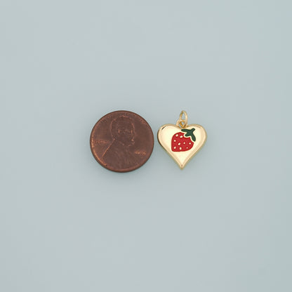 Gold Strawberry Charms,18K Gold Filled Heart Strawberry Pendant,Enamel Fruit Charm Bracelet Necklace for DIY Jewelry Making Supply