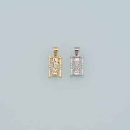 Gold Time Charms,18K Gold Filled Hourglass Pendant,CZ Micro Pave Hourglass Charm Bracelet Necklace for DIY Jewelry Making Supply